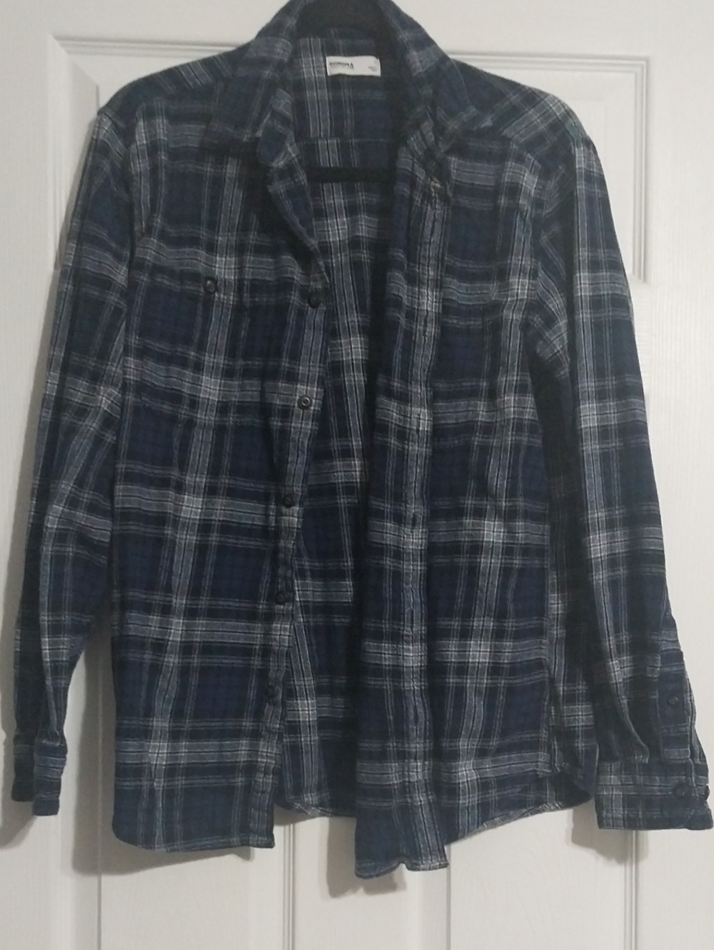 Casual Men's Navy Plaid Button-Down Shirt